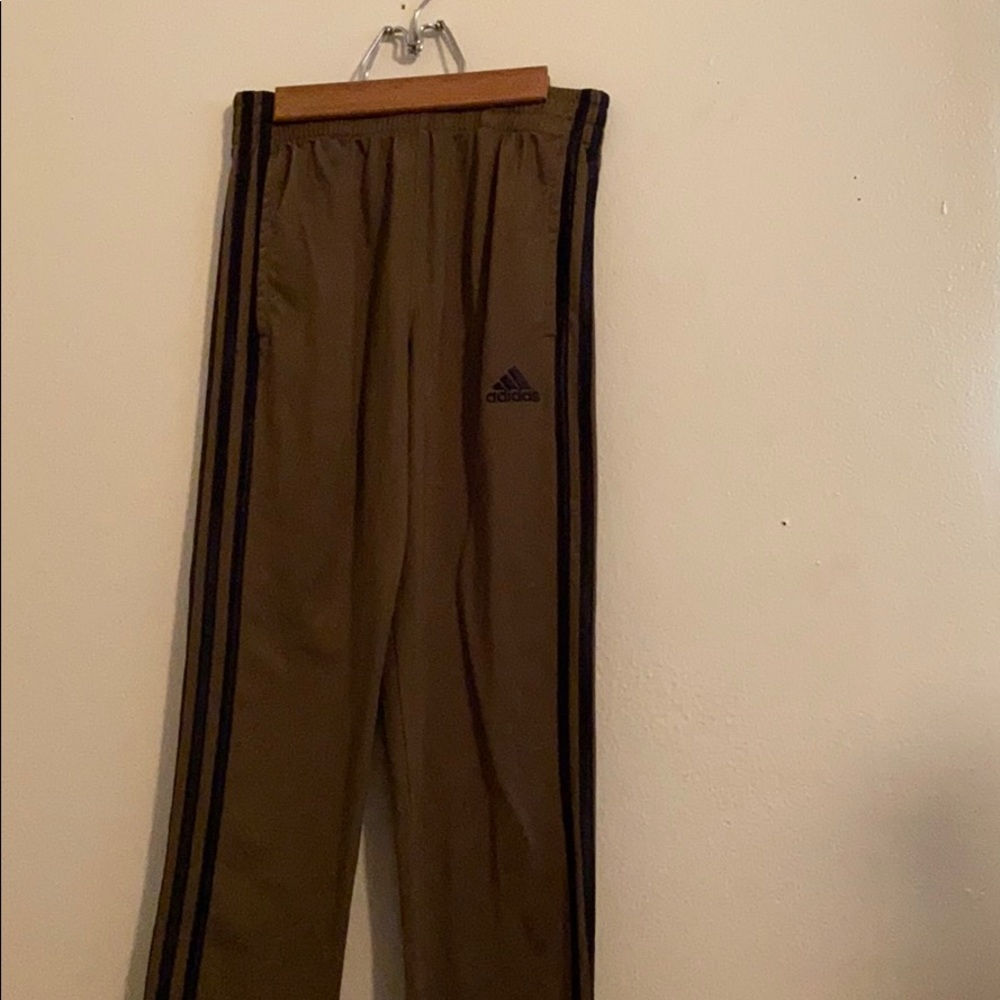 adidas Olive Green Kids Track Pants with Black Stripes